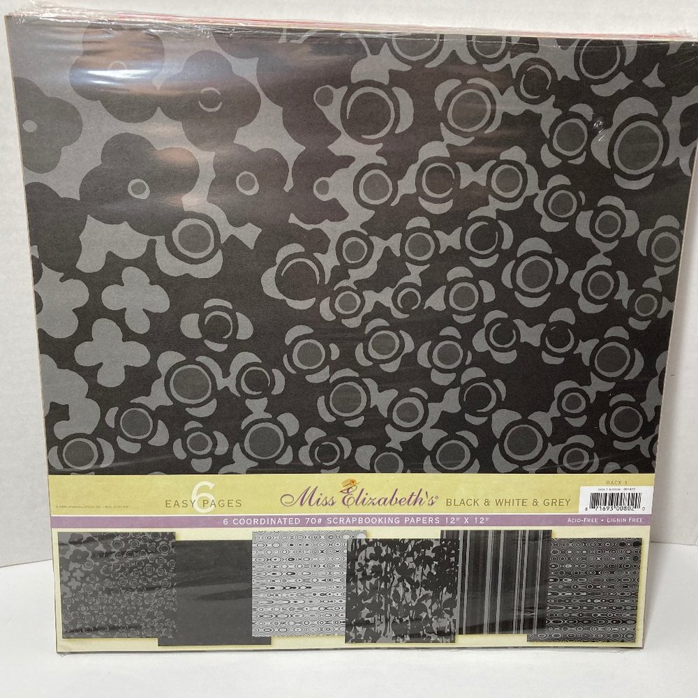 Scrapbook Paper 12 x 12 6 Pack Black White Grey Miss Elizabeth's